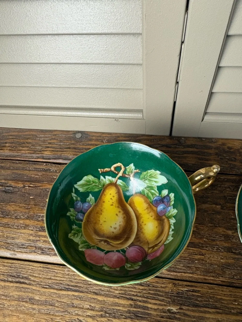 Royal Sealy Japan Green Footed Cup & Saucer Fruit Grapes Berries